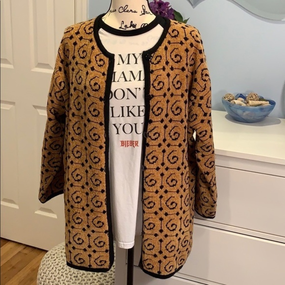 Maglia Donna Geometric Button Up Cardigan Camel